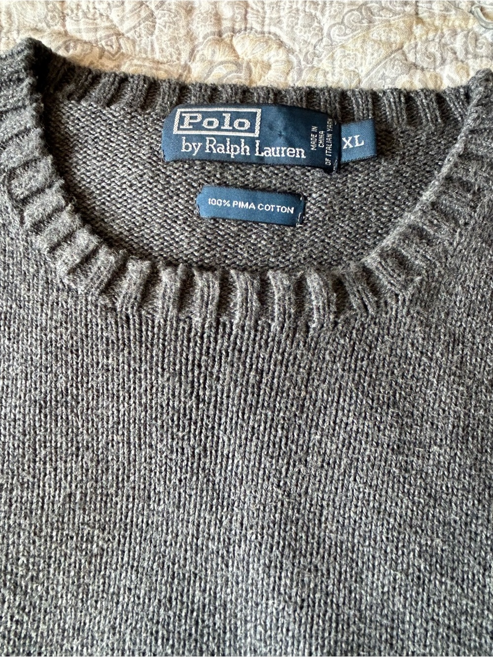 Polo by Ralph Lauren Men's Charcoal Crewneck Pima Cotton Sweater
